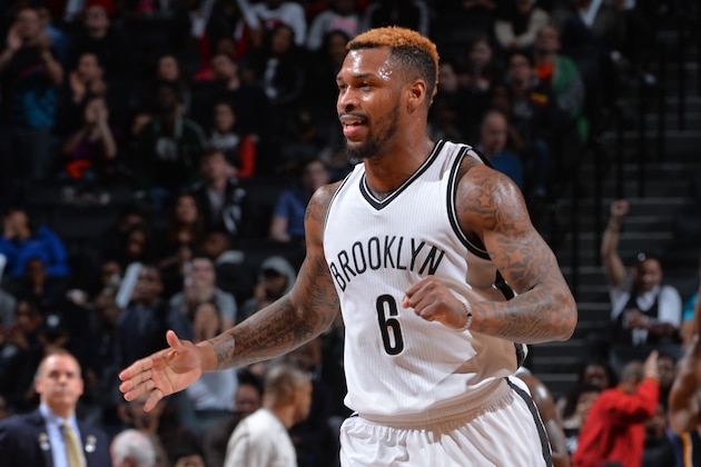 BROOKLYN, NY - MARCH 26:  Sean Kilpatrick #6 of the Brooklyn Nets looks on after the win against the Indiana Pacers on March 26, 2016 at Barclays Center in Brooklyn, New York. NOTE TO USER: User expressly acknowledges and agrees that, by downloading and or using this Photograph, user is consenting to the terms and conditions of the Getty Images License Agreement. Mandatory Copyright Notice: Copyright 2016 NBAE (Photo by Jesse D. Garrabrant/NBAE via Getty Images)