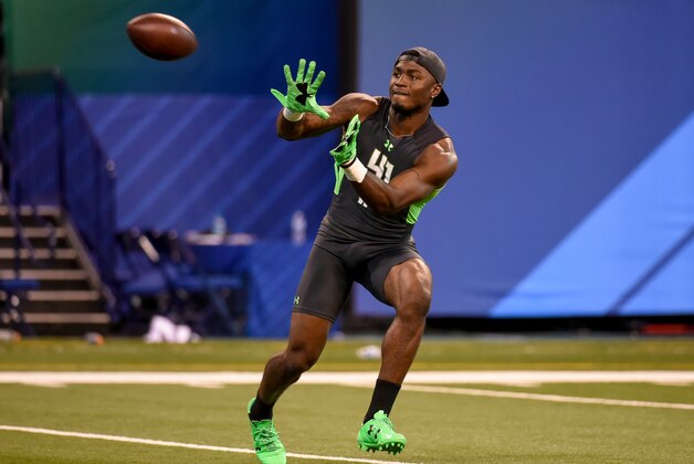 Mississippi receiver Laquon Treadwell runs a drill at the NFL football scouting combine, Saturday, Feb. 27, 2016, in Indianapolis. (AP Photo/L.G. Patterson)