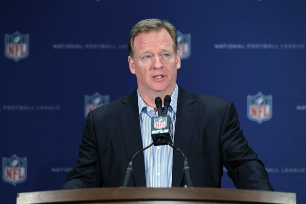 NFL Commissioner Roger Goodell talks during a press conference at the NFL owners meeting in Boca Raton, Fla., Wednesday, March 23, 2016. (AP Photo/Luis M. Alvarez)