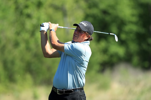HUMBLE, TX - APRIL 02:  Phil Mickelson of the United States hits his approach shot on the second hole during the third round of the Shell Houston Open at the Golf Club of Houston on April 2, 2016 in Humble, Texas.  (Photo by Scott Halleran/Getty Images)