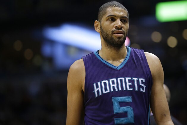 Charlotte Hornets' Nicolas Batum during an NBA basketball game against the Milwaukee Bucks Saturday, March 26, 2016, in Milwaukee. (AP Photo/Aaron Gash)