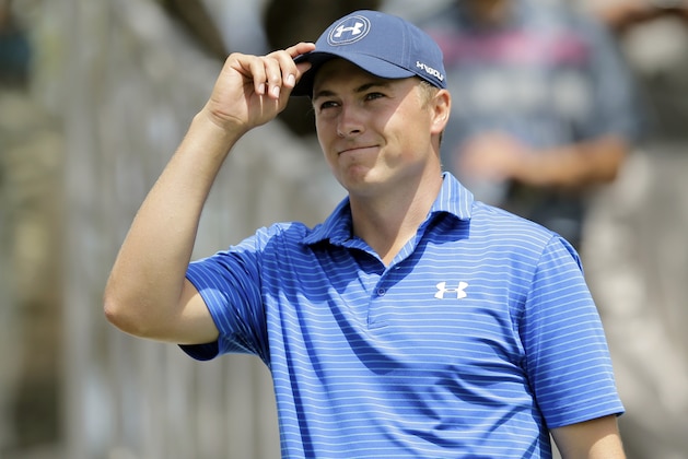ADVANCE FOR WEEKEND EDITIONS, APRIL 2-3 - FILE - In this March 23, 2016, file photo, Jordan Spieth tips his hat on the first hole during round-robin play against Jamie Donaldson at the Dell Match Play Championship golf tournament at Austin County Club in Austin, Texas. Defending champion Jordan Spieth opened the year with an eight-shot win. Seven of the top 14 players in the world already have won this year, with a showdown looming amid azaleas and dogwoods at Augusta National.   (AP Photo/Eric Gay, File)
