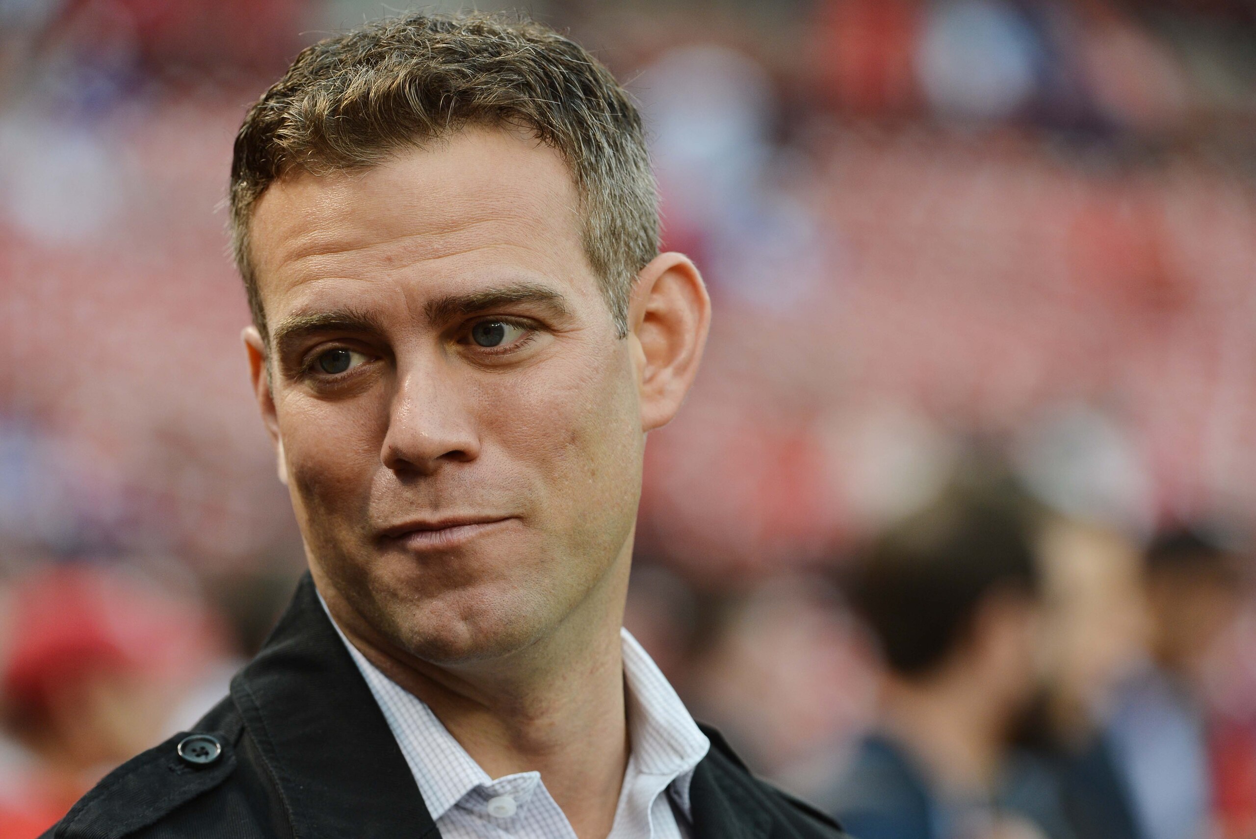 Oct 9, 2015; St. Louis, MO, USA; Chicago Cubs president of baseball operations Theo Epstein in attendance before game one of the NLDS against the St. Louis Cardinals  at Busch Stadium. Mandatory Credit: Jeff Curry-USA TODAY Sports