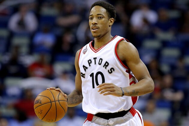 NEW ORLEANS, LA - MARCH 26:  DeMar DeRozan #10 of the Toronto Raptors drives with the ball during a game at the Smoothie King Center on March 26, 2016 in New Orleans, Louisiana. NOTE TO USER: User expressly acknowledges and agrees that, by downloading and or using this photograph, User is consenting to the terms and conditions of the Getty Images License Agreement.  (Photo by Jonathan Bachman/Getty Images)