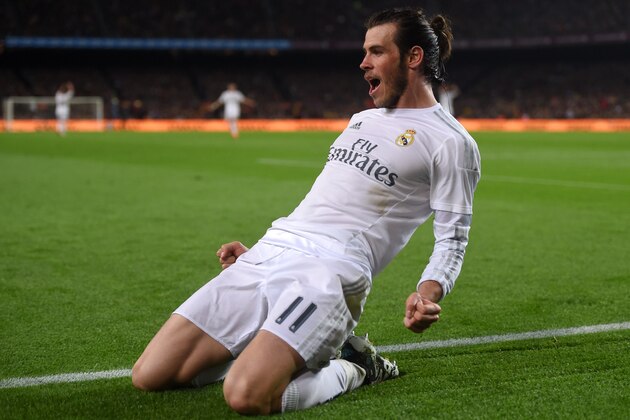 BARCELONA, SPAIN - APRIL 02:  Gareth Bale of Real Madrid CF celebrates before having his goal disallowed during the La Liga match between FC Barcelona and Real Madrid CF at Camp Nou on April 2, 2016 in Barcelona, Spain.  (Photo by Alex Caparros/Getty Images)