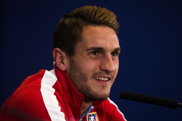 Atletico Madrid's Koke speaks during a press conference in Madrid, Spain Tuesday April 21, 2015. Atletico Madrid will play Real Madrid Wednesday in a Champions League quarterfinal second leg soccer match in Madrid. (AP Photo/Andres Kudacki)