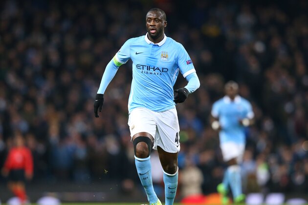 MANCHESTER, ENGLAND - MARCH 15:  Yaya Toure of Manchester City FC runs with the ball during the UEFA Champions League Round of 16 Second Leg match between Manchester City FC and FC Dynamo Kyiv at Etihad Stadium on March 15, 2016 in Manchester, United Kingdom.  (Photo by Alex Livesey/Getty Images)