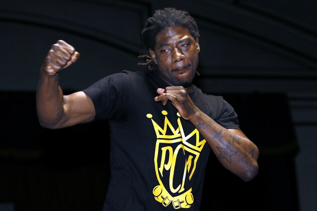 Boxer Charles Martin of the USA during a public workout in London, Monday, April 4, 2016. There will be an IBF World Heavyweight title fight between champion Charles Martin of the USA and unbeaten British Olympic star Anthony Joshua in London on Saturday April 9. (AP Photo/Kirsty Wigglesworth)