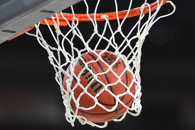Apr 1, 2016; Houston , TX, USA; A basketball pass through the net during practice day prior to the 2016 NCAA Men's Final Four at NRG Stadium. Mandatory Credit: Robert Deutsch-USA TODAY Sports