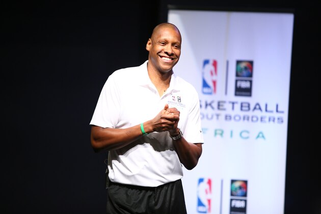 JOHANNESBURG, SA - JULY 29: Masai Ujiri, BWB Camp Director speaks to the campers during the Boys Life Skills session during the Basketball Without Boarders program on July 28, 2015 at the American International School of Johannesburg in Johannesburg, South Africa.  NOTE TO USER: User expressly acknowledges and agrees that, by downloading and or using this photograph, User is consenting to the terms and conditions of the Getty Images License Agreement. Mandatory Copyright Notice: Copyright 2015 NBAE  (Photo by Nathaniel S. Butler/NBAE via Getty Images)