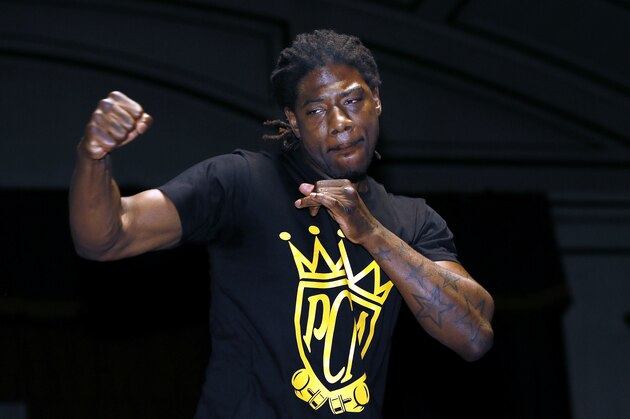 Boxer Charles Martin of the USA during a public workout in London, Monday, April 4, 2016. There will be an IBF World Heavyweight title fight between champion Charles Martin of the USA and unbeaten British Olympic star Anthony Joshua in London on Saturday April 9. (AP Photo/Kirsty Wigglesworth)