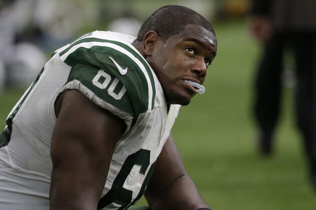 New York Jets tackle D'Brickashaw Ferguson (60) is shown during the second half of an NFL football game, Sunday, Nov. 22, 2015, in Houston. (AP Photo/David J. Phillip)