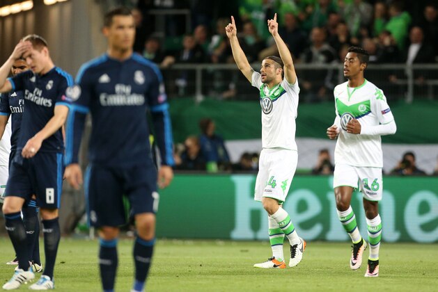 WOLFSBURG, GERMANY - APRIL 6: Ricardo Rodriguez of Wolfsburg celebrates his goal during the UEFA Champions League quarter final first leg match between VfL Wolfsburg and Real Madrid at Volkswagen Arena on April 6, 2016 in Wolfsburg, Germany. (Photo by Jean Catuffe/Getty Images)