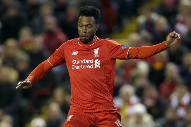 Liverpool's Daniel Sturridge during the Europa League round of 32 second leg soccer match between Liverpool and FC Augsburg in Liverpool, England, Thursday Feb. 25, 2016. (AP Photo/Clint Hughes)