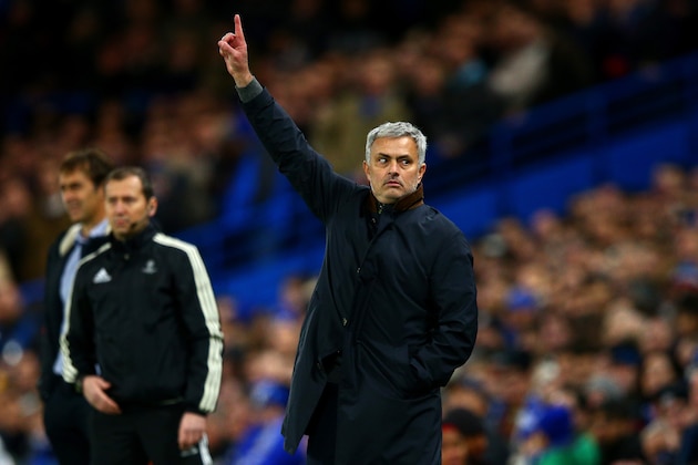 LONDON, ENGLAND - DECEMBER 09:  Jose Mourinho manager of Chelsea reacts during the UEFA Champions League Group G match between Chelsea FC and FC Porto at Stamford Bridge on December 9, 2015 in London, United Kingdom.  (Photo by Clive Mason/Getty Images)