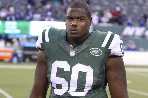 New York Jets  T D'Brickashaw Ferguson #60 after the game against the Buffalo Bills at the MetLife Stadium during an NFL game in East Rutherford, N.J. on Sunday, Oct. 26, 2014. (AP Photo/David Seelig)