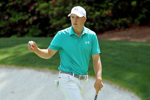 AUGUSTA, GEORGIA - APRIL 07:  Jordan Spieth of the United States holds up his ball after putting for birdie on the 13th green during the first round of the 2016 Masters Tournament at Augusta National Golf Club on April 7, 2016 in Augusta, Georgia.  (Photo by Andrew Redington/Getty Images)