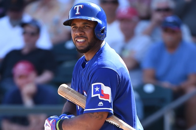 SURPRISE, AZ - MARCH 04:  Elvis Andrus #1 of the Texas Rangers gets ready to step into the batters box against the Los Angeles Dodgers during a spring training game at Surprise Stadium on March 4, 2016 in Surprise, Arizona.  (Photo by Norm Hall/Getty Images)