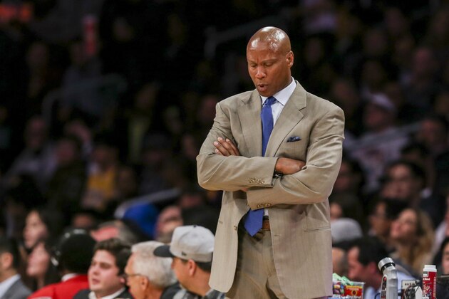 Los Angeles Lakers head coach Byron Scott in the second half of an NBA basketball game against Orlando Magic Tuesday, March 8, 2016, in Los Angeles.  Lakers won 107-98. (AP Photo/Ringo H.W. Chiu)