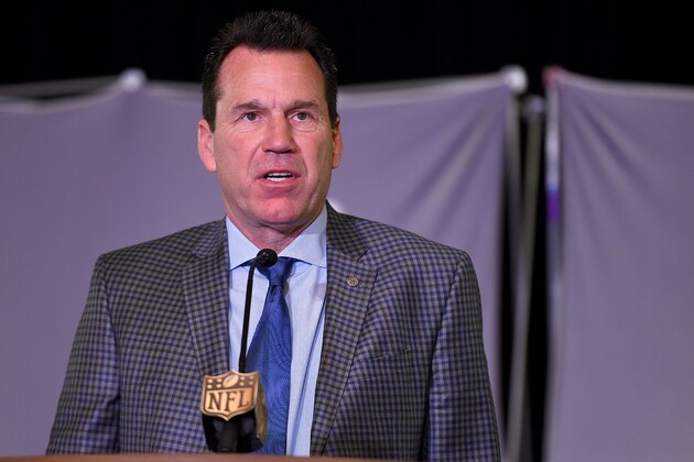 SAN FRANCISCO, CA - FEBRUARY 08:  Head Coach Gary Kubiak of the Denver Broncos addresses the media during the Super Bowl 50 MVP trophy presentation at the Moscone Center West on February 8, 2016 in San Francisco, California. Von Miller #58 of the Broncos was the games MVP.  (Photo by Thearon W. Henderson/Getty Images)