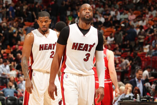 MIAMI, FL - MARCH 1: Dwyane Wade #3 of the Miami Heat during the game against the Chicago Bulls on March 1, 2016 at American Airlines Arena in Miami, Florida. NOTE TO USER: User expressly acknowledges and agrees that, by downloading and or using this Photograph, user is consenting to the terms and conditions of the Getty Images License Agreement. Mandatory Copyright Notice: Copyright 2016 NBAE (Photo by Issac Baldizon/NBAE via Getty Images)