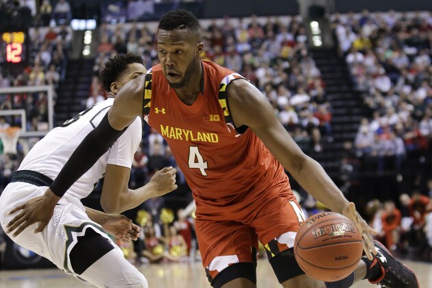 Maryland forward Robert Carter (4) drives past Michigan State forward Deyonta Davis (23) in the first half of an NCAA college basketball game during the semifinals of the Big Ten Conference tournament in Indianapolis, Saturday, March 12, 2016. (AP Photo/AJ Mast) Maryland forward Robert Carter (4) drives past Michigan State forward Deyonta Davis (23) in the first half of an NCAA college basketball game during the semifinals of the Big Ten Conference tournament in Indianapolis, Saturday, March 12, 2016. (AP Photo/AJ Mast)