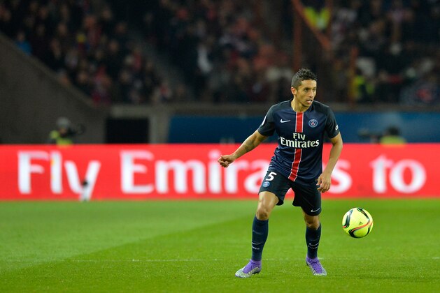 PARIS, FRANCE - MARCH 20:  Marquinhos of Paris Saint-Germain controls the ball during the French Ligue 1 match between Paris Saint-Germain and AS Monaco at Parc des Princes on March 20, 2016 in Paris, France.  (Photo by Aurelien Meunier/Getty Images)