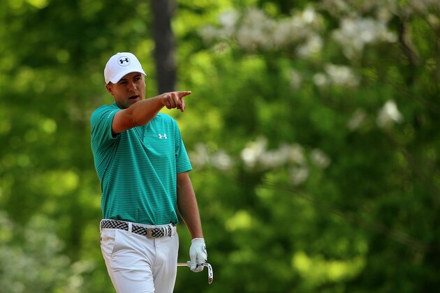 AUGUSTA, GEORGIA - APRIL 07:  Jordan Spieth of the United States points on the 11th hole during the first round of the 2016 Masters Tournament at Augusta National Golf Club on April 7, 2016 in Augusta, Georgia.  (Photo by Andrew Redington/Getty Images)