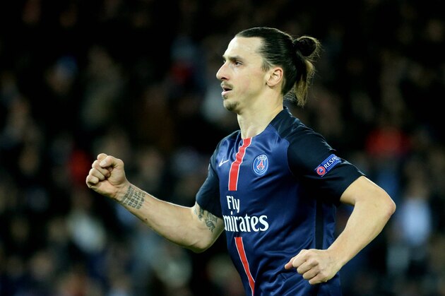 PARIS, FRANCE - APRIL 06:  Zlatan Ibrahimovic of Paris Saint-Germain celebrates his goal during the UEFA Champions League Quarter Final (first leg) between Paris Saint-Germain and Manchester City FC at Parc Des Princes on april 06, 2016 in Paris, France.  (Photo by Xavier Laine/Getty Images)