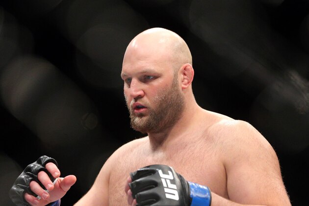 Jan 30, 2016; Newark, NJ, USA; Josh Barnett (black trunks) fights Ben Rothwell (white trunks) during UFC on Fox 18 at Prudential Center. Mandatory Credit: Brad Penner-USA TODAY Sports Jan 30, 2016; Newark, NJ, USA; Josh Barnett (black trunks) fights Ben Rothwell (white trunks) during UFC on Fox 18 at Prudential Center. Mandatory Credit: Brad Penner-USA TODAY Sports