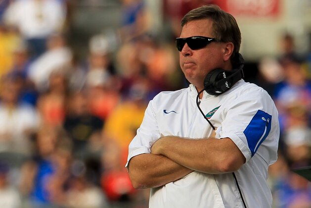 ORLANDO, FL - JANUARY 01: Head coach Jim McElwain of the Florida Gators looks on during the Buffalo Wild Wings Citrus Bowl game against the Michigan Wolverines at the Orlando Citrus Bowl on January 1, 2016 in Orlando, Florida.  (Photo by Rob Foldy/Getty Images)