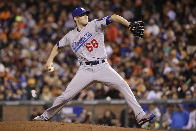Los Angeles Dodgers starter Ross Stripling throws to the San Francisco Giants during the seventh inning of a baseball game Friday, April 8, 2016, in San Francisco. (AP Photo/Marcio Jose Sanchez)