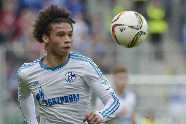 Schalke's midfielder Leroy Sane runs with the ball during the German first division Bundesliga football match FC Ingolstadt 04 vs FC Schalke 04 in Ingolstadt, southern Germany, on April 2, 2016. / AFP / Günter SCHIFFMANN / RESTRICTIONS: DURING MATCH TIME: DFL RULES TO LIMIT THE ONLINE USAGE TO 15 PICTURES PER MATCH AND FORBID IMAGE SEQUENCES TO SIMULATE VIDEO. == RESTRICTED TO EDITORIAL USE == FOR FURTHER QUERIES PLEASE CONTACT DFL DIRECTLY AT + 49 69 650050
        (Photo credit should read GUNTER SCHIFFMANN/AFP/Getty Images)