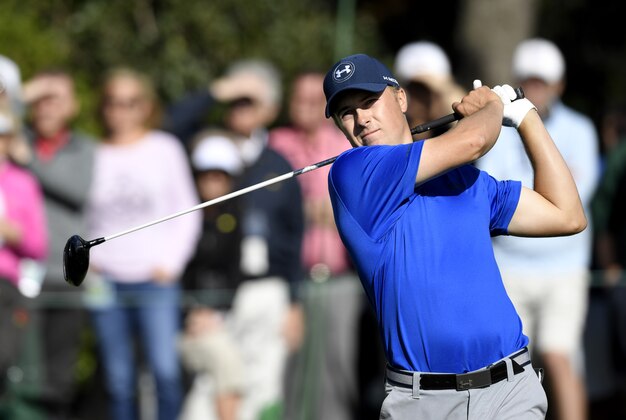 Apr 8, 2016; Augusta, GA, USA; Jordan Spieth hits his tee shot on the 15th hole during the second round of the 2016 The Masters golf tournament at Augusta National Golf Club. Mandatory Credit: Michael Madrid-USA TODAY Sports