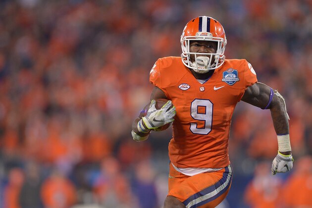 Apr 9, 2016; Clemson, SC, USA; Clemson Tigers running back Adam Choice (26) carries the ball during the second half of the spring game at Clemson Memorial Stadium. Mandatory Credit: Joshua S. Kelly-USA TODAY Sports