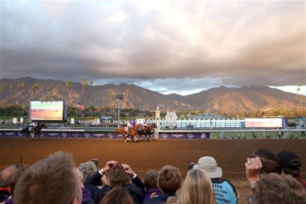 IMAGE DISTRIBUTED FOR BREEDERS’ CUP - Attendees react as Bayern wins the classic at day 2 of the 2014 Breeders' Cup World Championships at Santa Anita Park on Saturday, Nov. 1, 2014, in Arcadia, Calif. (Photo by Matt Sayles/Invision for Breeders' Cup/AP Images)