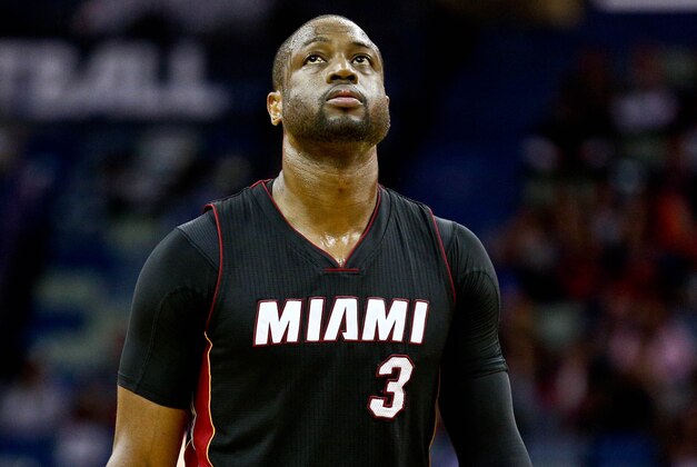 Mar 22, 2016; New Orleans, LA, USA; Miami Heat guard Dwyane Wade (3) against the New Orleans Pelicans during the fourth quarter of a game at the Smoothie King Center. The Heat defeated the Pelicans 113-99. Mandatory Credit: Derick E. Hingle-USA TODAY Sports