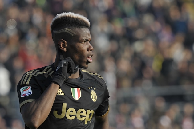 Juventus’ Paul Pogba celebrates after scoring a goal during a Serie A soccer match against Carpi, at Modena's Braglia stadium, Italy, Sunday, Dec. 20, 2015. (AP Photo/Marco Vasini)