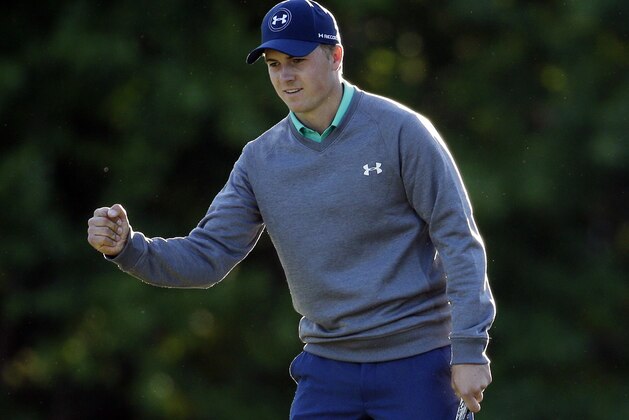 Jordan Spieth punches the air after a birdie on the 15th hole during the third round of the Masters golf tournament Saturday, April 9, 2016, in Augusta, Ga. (AP Photo/Charlie Riedel) Jordan Spieth punches the air after a birdie on the 15th hole during the third round of the Masters golf tournament Saturday, April 9, 2016, in Augusta, Ga. (AP Photo/Charlie Riedel)
