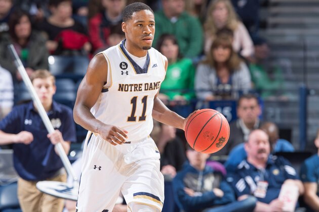 Jan 9, 2016; South Bend, IN, USA; Notre Dame Fighting Irish guard Demetrius Jackson (11) dribbles in the first half against the Pittsburgh Panthers at the Purcell Pavilion. Pittsburgh won 86-82. Mandatory Credit: Matt Cashore-USA TODAY Sports