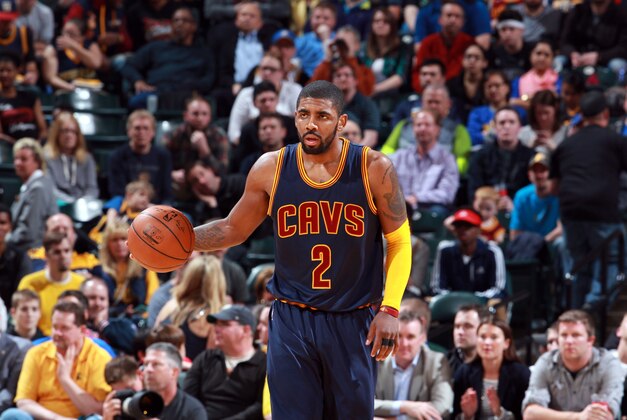 Apr 6, 2016; Indianapolis, IN, USA; Cleveland Cavaliers guard Kyrie Irving (2) brings the ball up court against the Indiana Pacers during the second half at Bankers Life Fieldhouse. Indiana defeats Cleveland 123-109. Mandatory Credit: Brian Spurlock-USA TODAY Sports