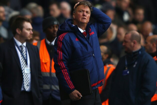 LONDON, ENGLAND - APRIL 10:  Louis van Gaal manager of Manchester United reacts in defeat after the Barclays Premier League match between Tottenham Hotspur and Manchester United at White Hart Lane on April 10, 2016 in London, England.  (Photo by Ian Walton/Getty Images)