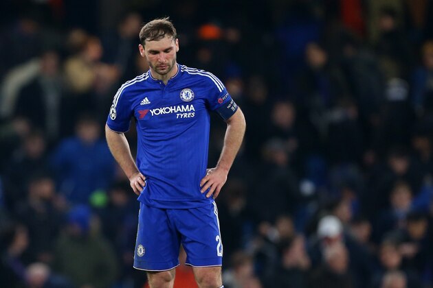 LONDON, ENGLAND - MARCH 09:  A dejected Branislav Ivanovic of Chelsea after the UEFA Champions League match between Chelsea and Paris Saint-Germain at Stamford Bridge on March 9, 2016 in London, United Kingdom.  (Photo by Catherine Ivill - AMA/Getty Images)