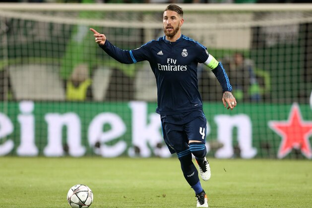WOLFSBURG, GERMANY - APRIL 6: Sergio Ramos of Real Madrid in action during the UEFA Champions League quarter final first leg match between VfL Wolfsburg and Real Madrid at Volkswagen Arena on April 6, 2016 in Wolfsburg, Germany. (Photo by Jean Catuffe/Getty Images)