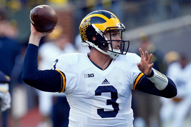 ANN ARBOR, MI - APRIL 01: Wilton Speight #3 of the Michigan Wolverines throws a pass during the Michigan Football Spring Game on April 1, 2016 at Michigan Stadium in Ann Arbor, Michigan.  (Photo by Gregory Shamus/Getty Images)