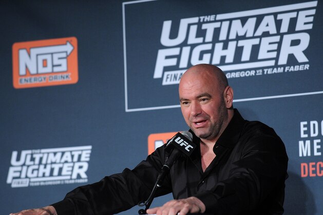 December 11, 2015; Las Vegas, NV, USA; UFC president Dana White speaks  following the victory of Frankie Edgar against Chad Mendes during The Ultimate Fighter Finale at The Chelsea at The Cosmopolitan. Mandatory Credit: Gary A. Vasquez-USA TODAY Sports