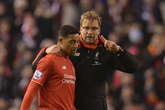 Liverpool's German manager Jurgen Klopp (R) talks with Liverpool's English midfielder Jordon Ibe (L) after the English Premier League football match between Liverpool and West Bromwich Albion at Anfield in Liverpool, northwest England, on December 13, 2015.  AFP PHOTO / OLI SCARFF

RESTRICTED TO EDITORIAL USE. No use with unauthorized audio, video, data, fixture lists, club/league logos or 'live' services. Online in-match use limited to 75 images, no video emulation. No use in betting, games or single club/league/player publications. / AFP / OLI SCARFF        (Photo credit should read OLI SCARFF/AFP/Getty Images)