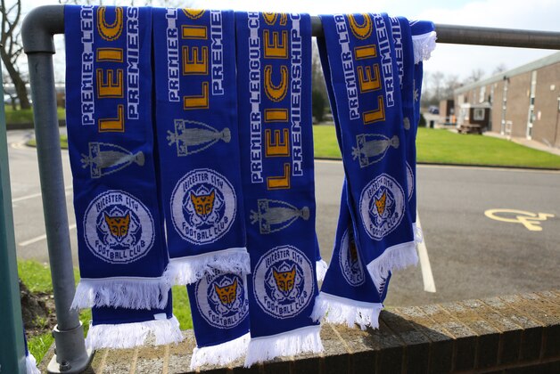 LEICESTER, ENGLAND - APRIL 03: Scarves reading Leicester City Premiership Champions are sold prior the Barclays Premier League match between Leicester City and Southampton at The King Power Stadium on April 3, 2016 in Leicester, England. (Photo by Catherine Ivill - AMA/Getty Images)
