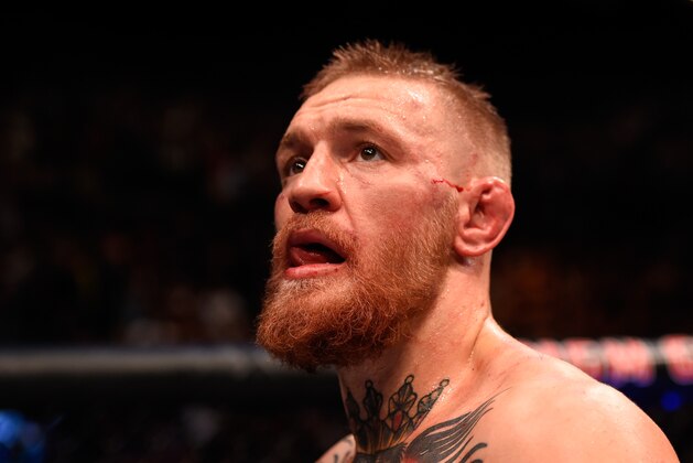 LAS VEGAS, NV - MARCH 05:  Conor McGregor of Ireland reacts after his loss to Nate Diaz in their welterweight bout during the UFC 196 event inside MGM Grand Garden Arena on March 5, 2016 in Las Vegas, Nevada.  (Photo by Josh Hedges/Zuffa LLC/Zuffa LLC via Getty Images)