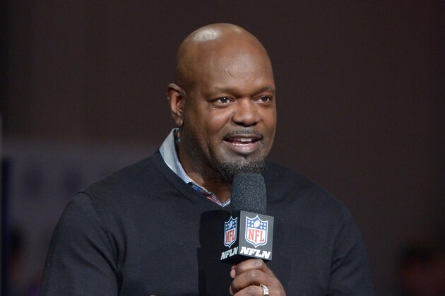 Jan 30, 2014; New York, NY USA; Dallas Cowboys and Arizona Cardinals former running back Emmitt Smith on the NFL Network set at the Super Bowl XLVIII media center at the Sheraton Times Square New York. Mandatory Credit: Kirby Lee-USA TODAY Sports